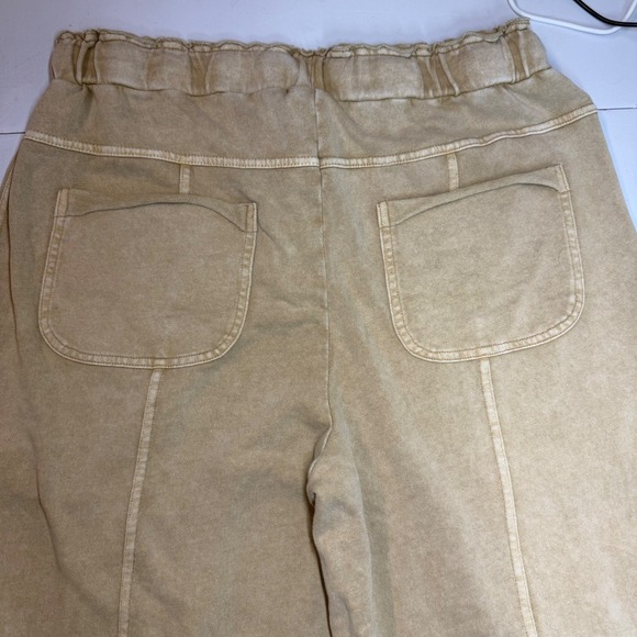 Easel Womens Mineral Wash Terry Knit Wide Leg Cargo Pants Camel Pants Large Boho - Picture 4 of 10